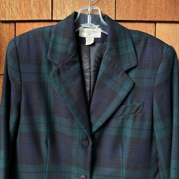 Vintage Casual Corner Blue/Green/Black Tartan Plaid All Wool Blazer - Women's 10 - Picture 2 of 7